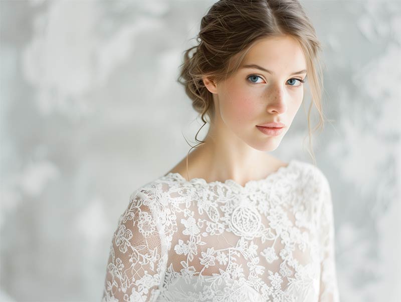 coupes et détails d'une robe de mariée pou l'hiver