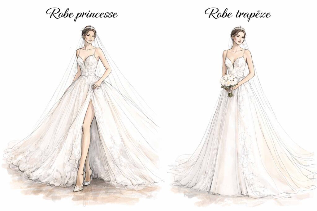 comparaison entre la robe princesse et la robe trapèze