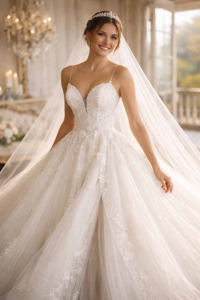 robe de mariée princesse importance de la hauteur du buste et du volume