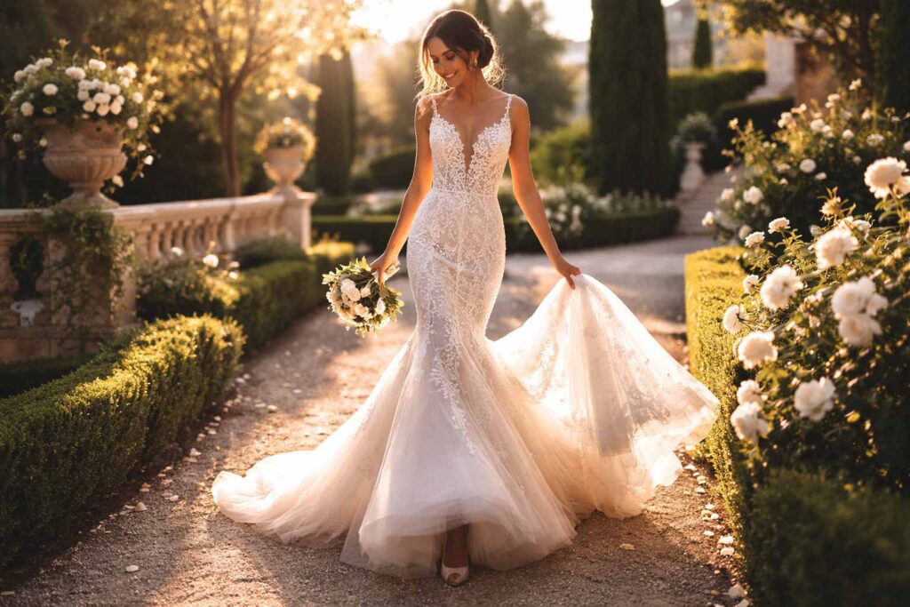 Confort de la mariée sirène avec un flare à mi-cuisses