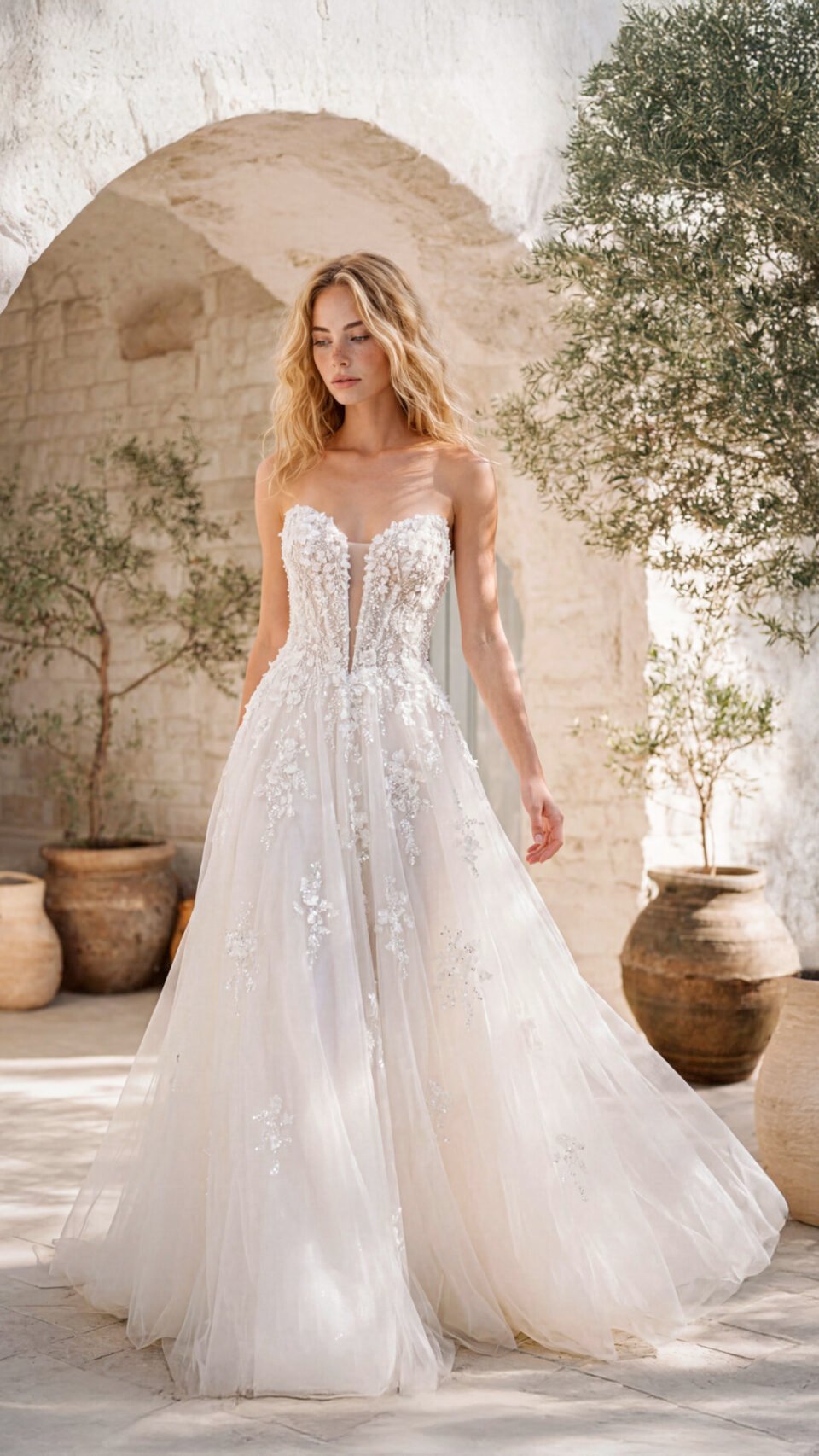 OMI – Robe de mariée trapèze dentelle bustier