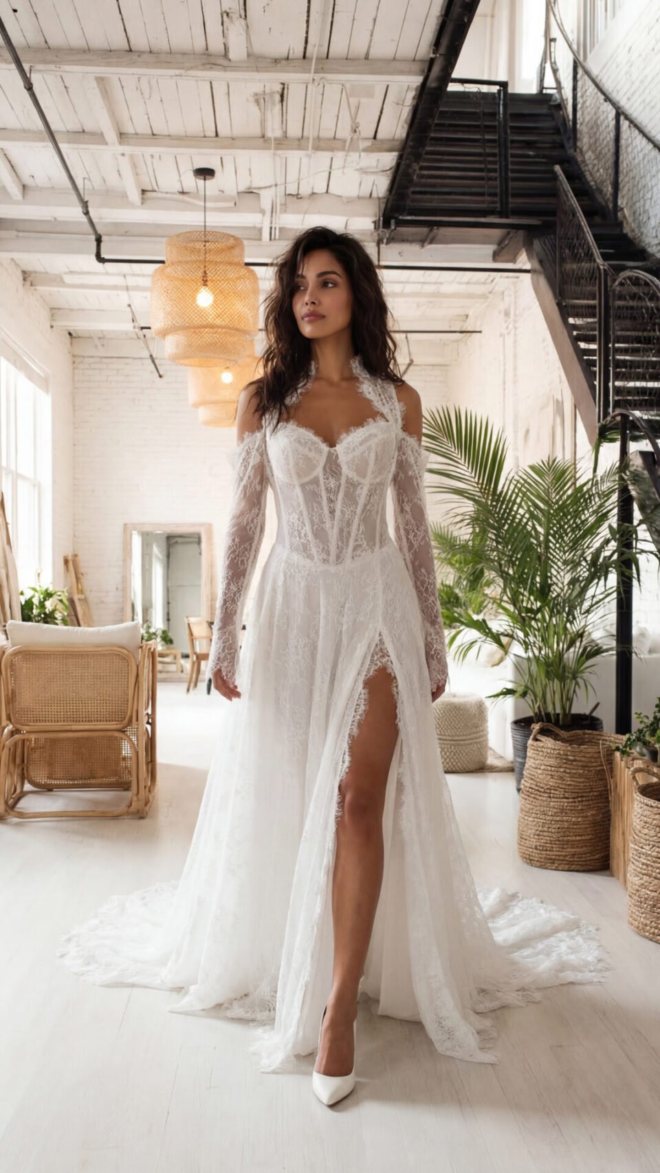 PRIYA – Robe de mariée sirène dentelle bustier manches